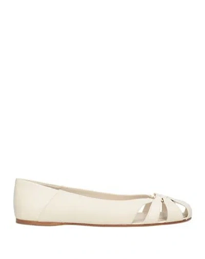 Ferragamo Woman Ballet Flats Off White Size 7.5 Calfskin
