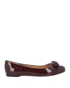Ferragamo Ballerina Woman Ballet Flats Burgundy Size 7 Calfskin In Purple