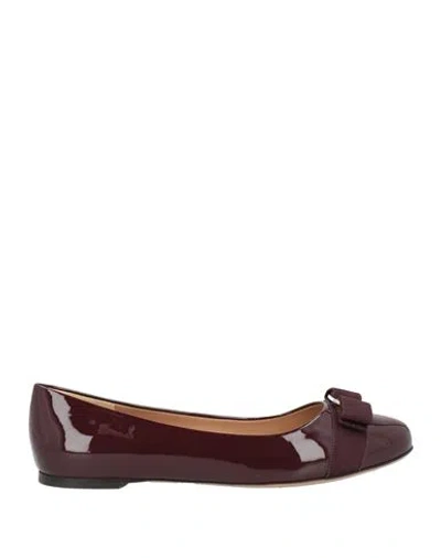 FERRAGAMO FERRAGAMO WOMAN BALLET FLATS PLUM SIZE 9 LEATHER
