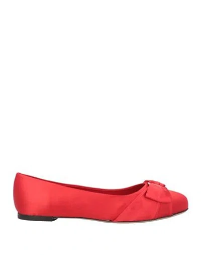 Ferragamo Woman Ballet Flats Red Size 6 Textile Fibers