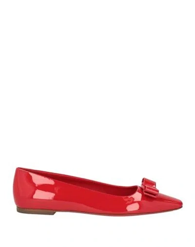 Ferragamo Woman Ballet Flats Red Size 8 Calfskin