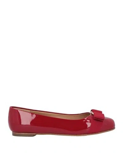 Ferragamo Woman Ballet Flats Red Size 8 Calfskin, Textile Fibers