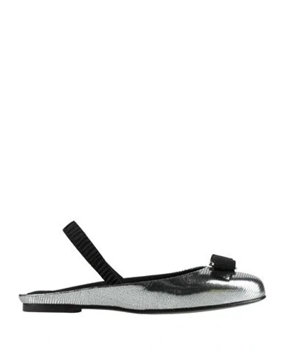 Ferragamo Woman Ballet Flats Silver Size 6 Calfskin