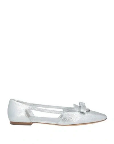 Ferragamo Woman Ballet Flats Silver Size 8.5 Leather