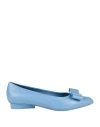 Ferragamo Woman Ballet Flats Sky Blue Size 8 Calfskin