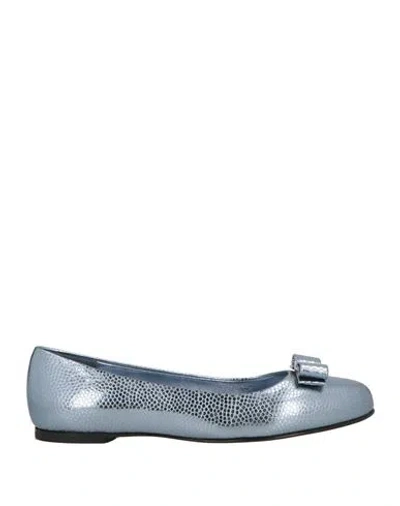 Ferragamo Woman Ballet Flats Slate Blue Size 7 Calfskin