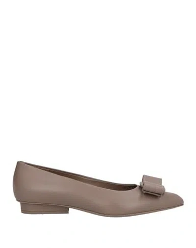 Ferragamo Woman Ballet Flats Taupe Size 8 Lambskin In Gray