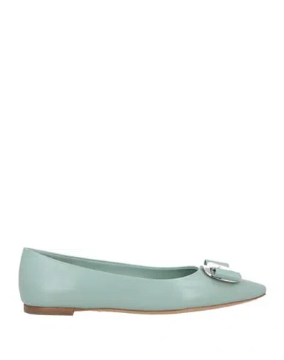 Ferragamo Woman Ballet Flats Turquoise Size 8 Leather In Blue