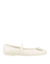 Ferragamo Woman Ballet Flats White Size 9 Leather In White