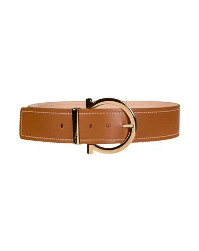 Ferragamo Woman Belt Tan Size 32 Leather In Brown