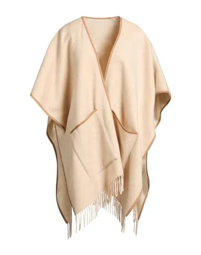 Ferragamo Woman Cape Beige Size Onesize Cashmere, Wool, Calfskin In Brown