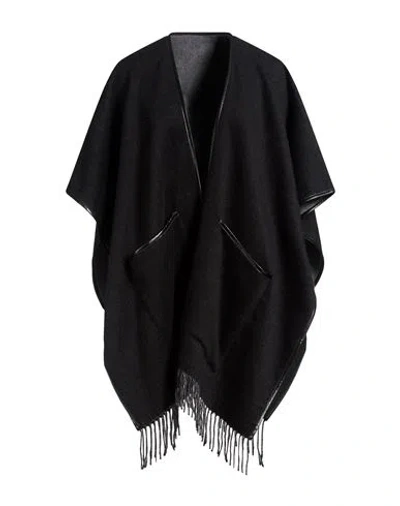 Ferragamo Woman Cape Black Size Onesize Cashmere, Wool, Calfskin