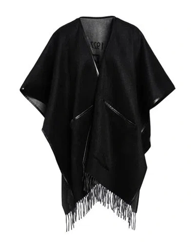 Ferragamo Woman Cape Black Size Onesize Cashmere, Wool, Calfskin