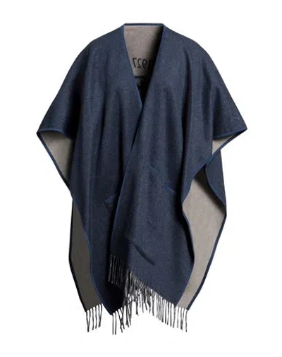 Ferragamo Woman Cape Blue Size Onesize Cashmere, Wool, Calfskin