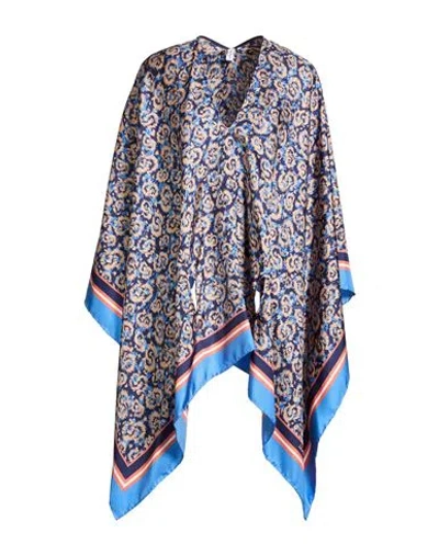 Ferragamo Woman Cape Navy Size Onesize Silk In Blue