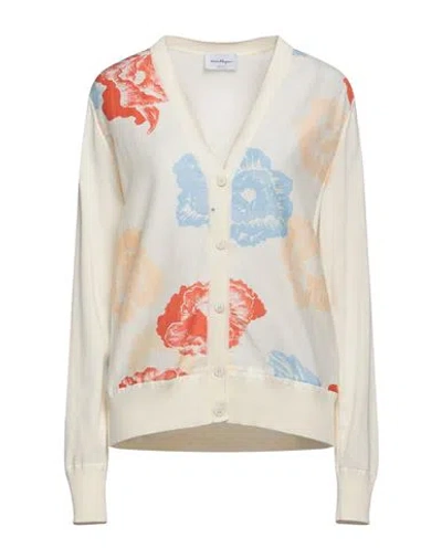 Ferragamo Woman Cardigan Beige Size M Cotton, Silk In Multi
