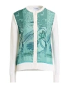 Ferragamo Woman Cardigan Turquoise Size Xl Silk, Cotton, Viscose, Polyamide In Blue