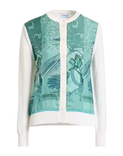 Ferragamo Woman Cardigan Turquoise Size Xl Silk, Cotton, Viscose, Polyamide In Blue
