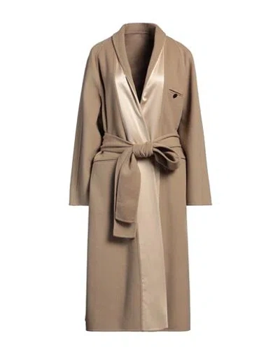 Ferragamo Woman Coat Camel Size 4 Virgin Wool, Silk In Beige