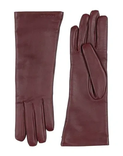 Ferragamo Woman Gloves Burgundy Size 7.5 Lambskin In Red