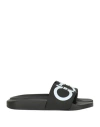 Ferragamo Gancini-print Open-toe Slides In Off White