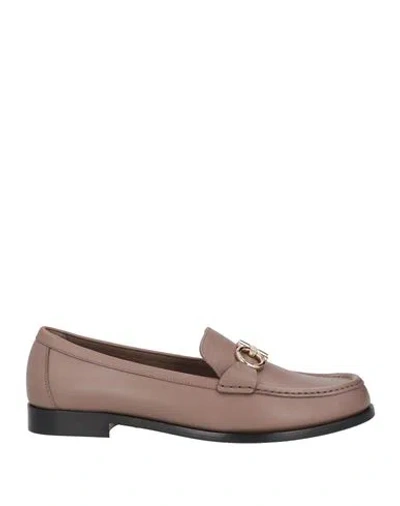 Ferragamo Woman Loafers Khaki Size 5.5 Calfskin In Pink