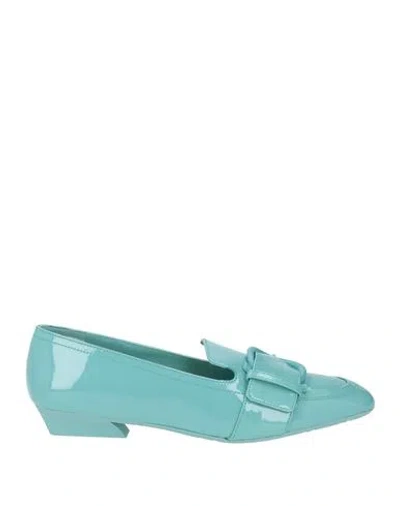 Ferragamo Woman Loafers Turquoise Size 10 Calfskin In Blue