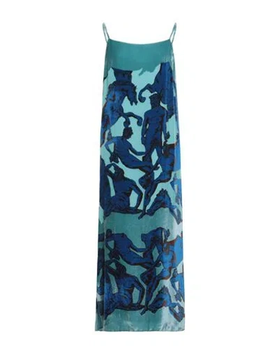 Ferragamo Woman Maxi Dress Blue Size 8 Viscose, Silk