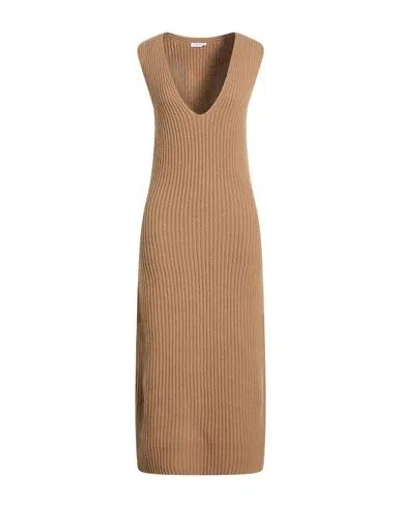 Ferragamo Woman Midi Dress Camel Size S Virgin Wool, Cashmere In Brown