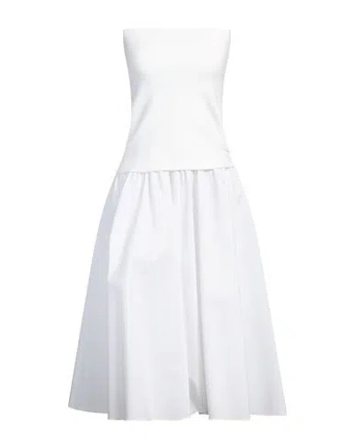 Ferragamo Woman Midi Dress White Size 6 Polyester, Cotton, Viscose, Polyamide, Elastane