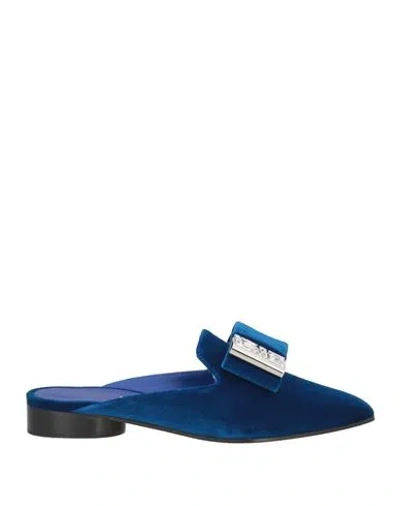 Ferragamo Woman Mules & Clogs Blue Size 5.5 Textile Fibers