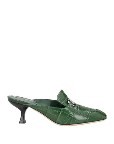 Ferragamo Woman Mules & Clogs Dark Green Size 7.5 Calfskin In Multi