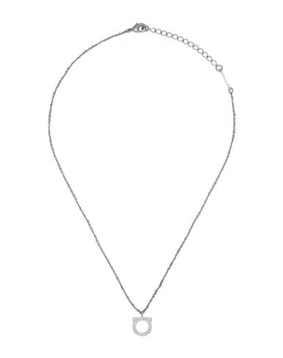 Ferragamo Woman Necklace Silver Size - Brass, Glass In Metallic