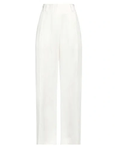 Ferragamo Woman Pants White Size 6 Silk, Linen