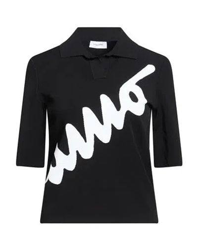 Ferragamo Woman Polo Shirt Black Size L Viscose, Polyester, Polyamide, Elastane