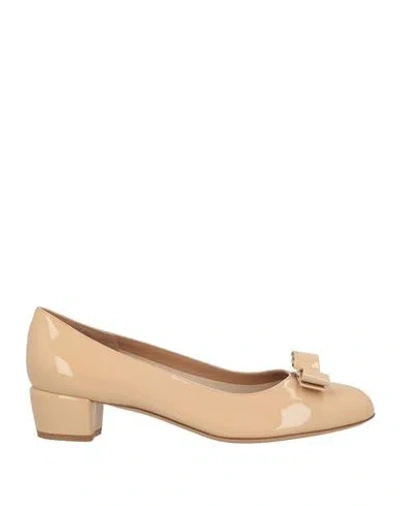 Ferragamo Woman Pumps Beige Size 11.5 Leather