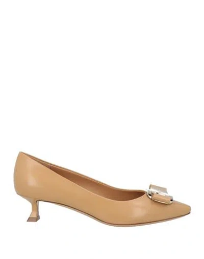 Ferragamo Woman Pumps Beige Size 8 Lambskin In Sand