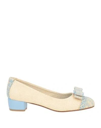 Ferragamo Woman Pumps Beige Size 8 Textile Fibers In Multi