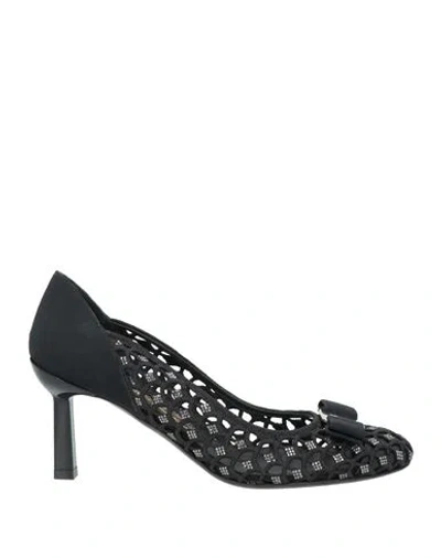 Ferragamo Woman Pumps Black Size 7 Leather, Textile Fibers