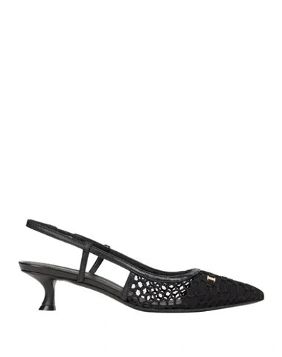Ferragamo Woman Pumps Black Size 7.5 Leather, Textile Fibers