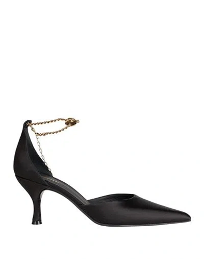 Ferragamo Woman Pumps Black Size 8 Textile Fibers