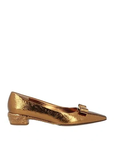 Ferragamo Woman Pumps Bronze Size 8 Leather In Yellow