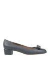 Ferragamo Woman Pumps Charcoal Size 10.5 Calfskin In Gray