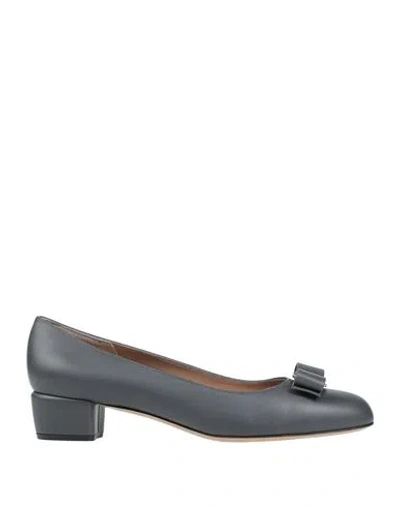 Ferragamo Woman Pumps Charcoal Size 10.5 Calfskin In Gray