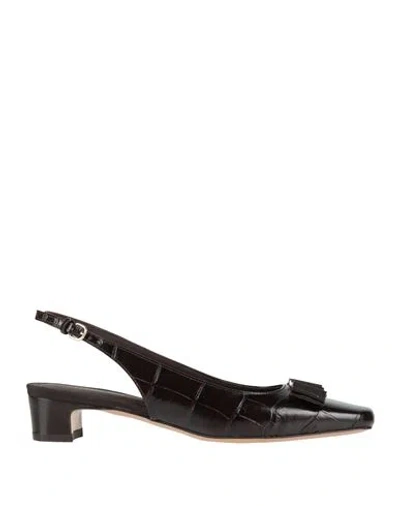 Ferragamo Woman Pumps Dark Brown Size 5.5 Calfskin In Black