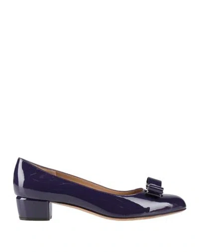 Ferragamo Woman Pumps Dark Purple Size 7 Soft Leather In Purple