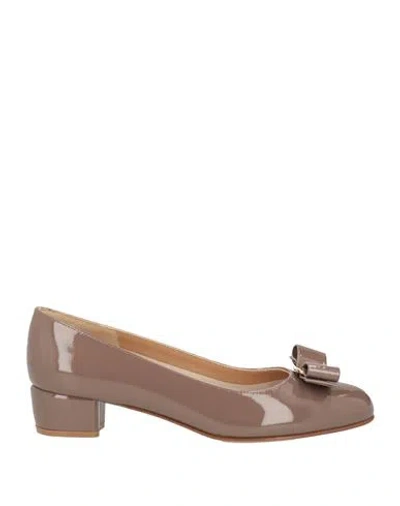 Ferragamo Woman Pumps Light Brown Size 8 Leather In Gray