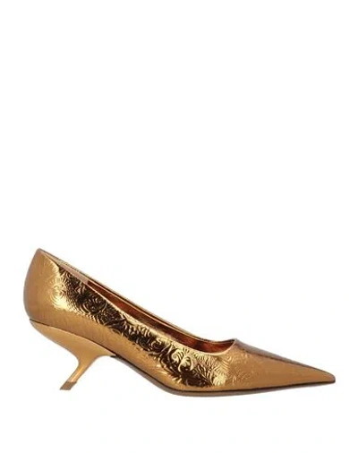Ferragamo Woman Pumps Gold Size 6.5 Calfskin