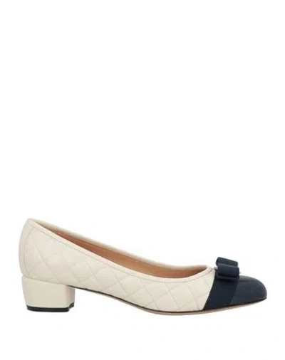 FERRAGAMO FERRAGAMO WOMAN PUMPS IVORY SIZE 6.5 CALFSKIN, LAMBSKIN