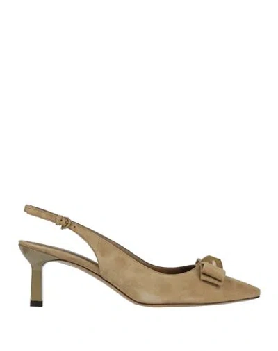 Ferragamo Woman Pumps Khaki Size 6.5 Calfskin In Neutral
